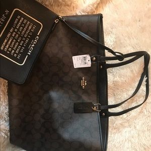 Coach reversible tote with wristlet